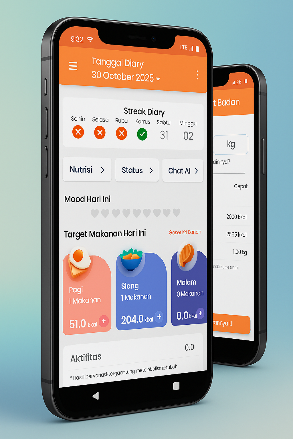 Tampilan fitur Hitung Kalori